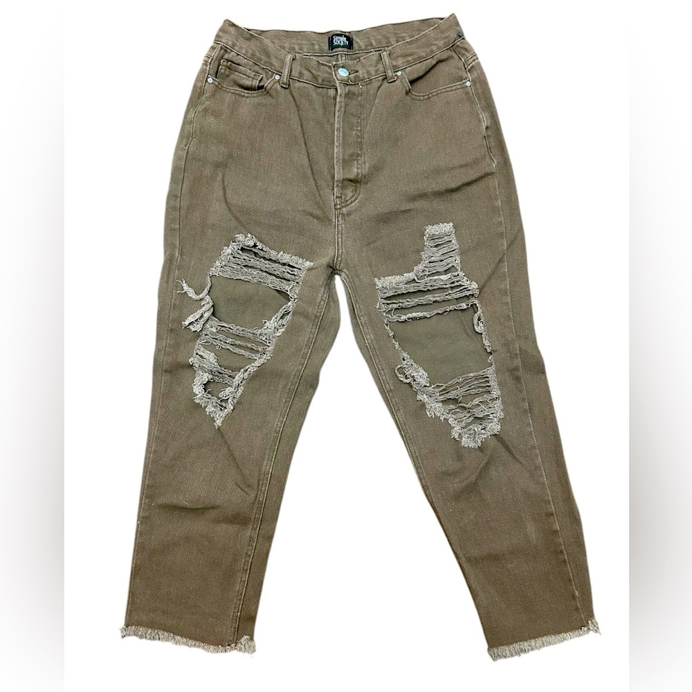 Simple Society Brown Distressed High Waisted Denim Jeans size 13